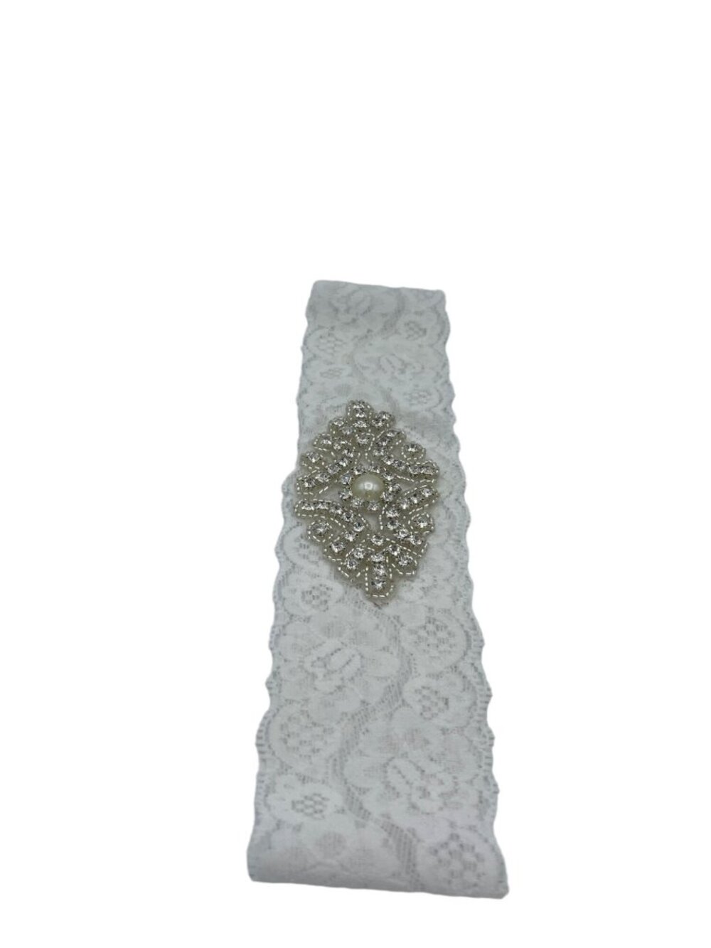 Lace and Rhinestone Garter Plus Size XXL White Wedding 18 in Unstretched